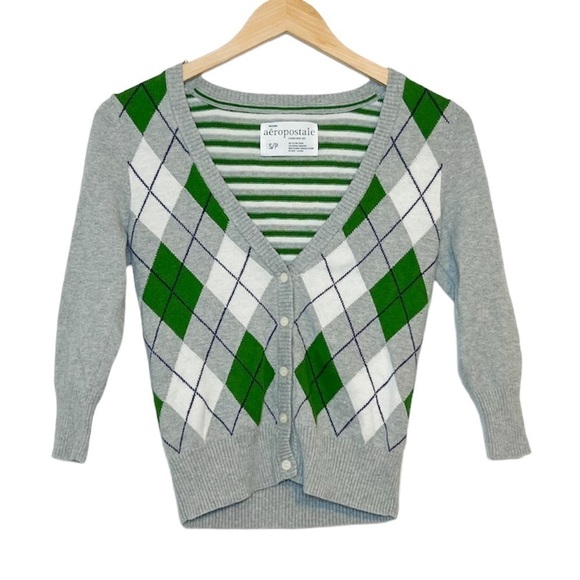 Y2K Aeropostale Argyle Cropped V-Neck Sweater Small - Picture 1 of 4